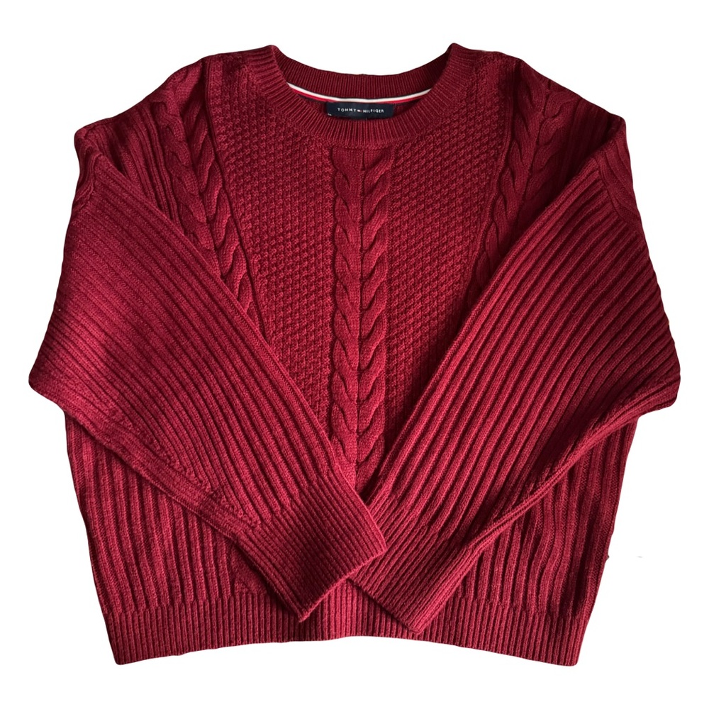 Tommy Hilfiger Burgundy Cable Knit Sweater